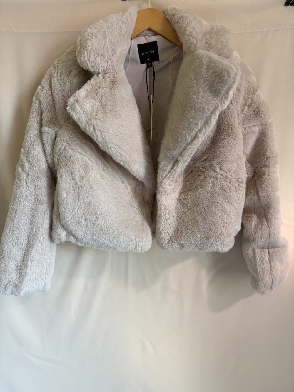 Love Tree Cream Faux Fur Cropped Jacket